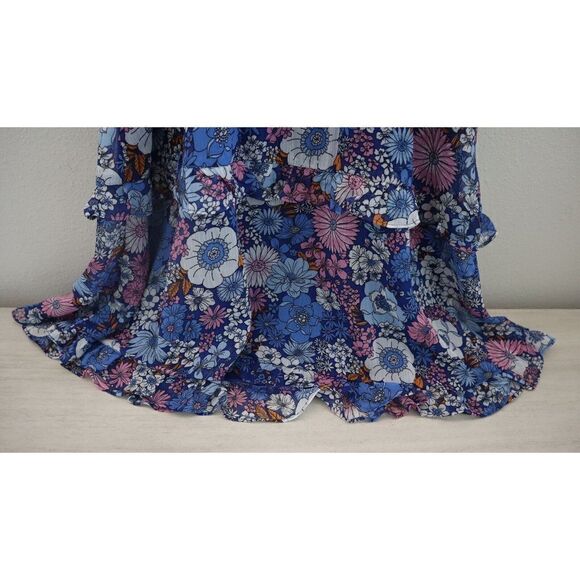 The General Good Women's Sz M Blue Floral Sofia Tiered Spaghetti Strap Dress - Picture 6 of 14